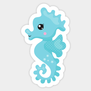 Cute Seahorse, Little Seahorse, Blue Seahorse Sticker